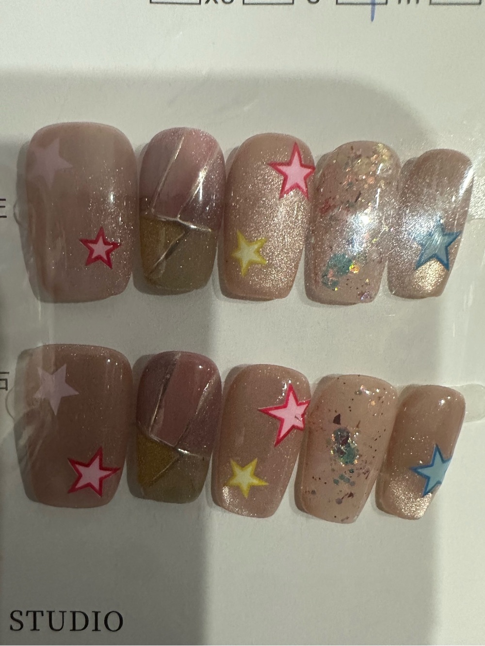Handmade Accent Press-On Nails - Pink, Gold, Blue, Yellow